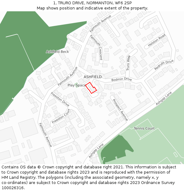 1, TRURO DRIVE, NORMANTON, WF6 2SP: Location map and indicative extent of plot