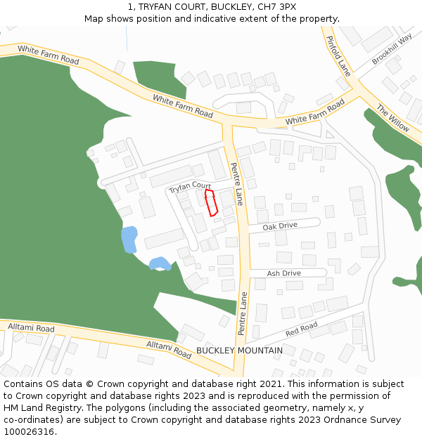 1, TRYFAN COURT, BUCKLEY, CH7 3PX: Location map and indicative extent of plot