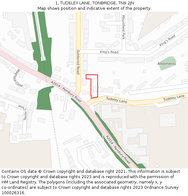 1, TUDELEY LANE, TONBRIDGE, TN9 2JN: Location map and indicative extent of plot