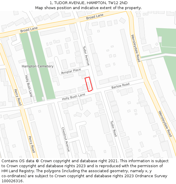 1, TUDOR AVENUE, HAMPTON, TW12 2ND: Location map and indicative extent of plot