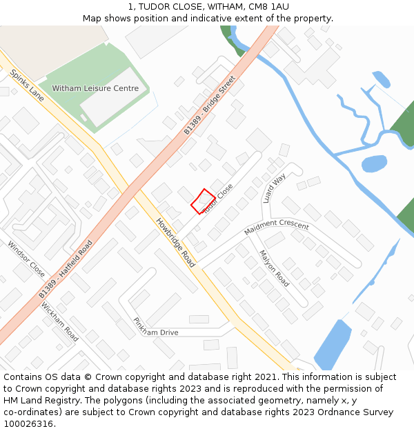 1, TUDOR CLOSE, WITHAM, CM8 1AU: Location map and indicative extent of plot