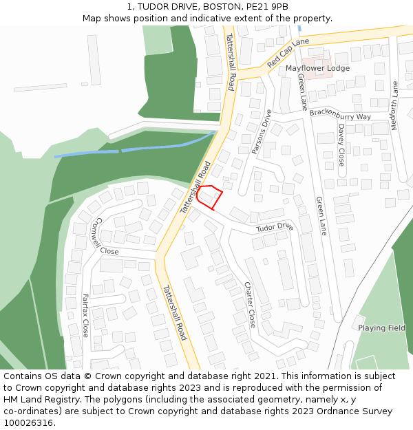 1, TUDOR DRIVE, BOSTON, PE21 9PB: Location map and indicative extent of plot