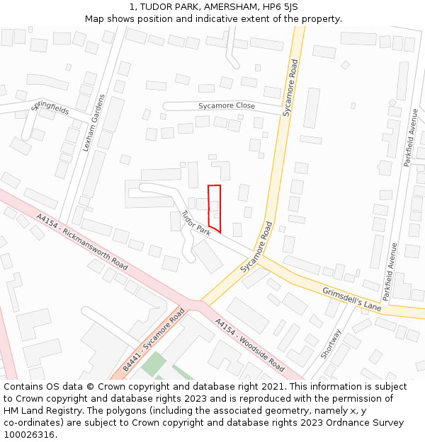 1, TUDOR PARK, AMERSHAM, HP6 5JS: Location map and indicative extent of plot