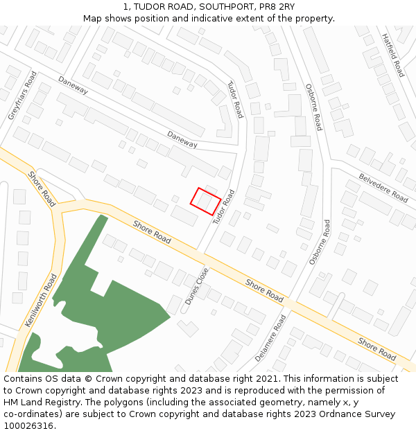 1, TUDOR ROAD, SOUTHPORT, PR8 2RY: Location map and indicative extent of plot