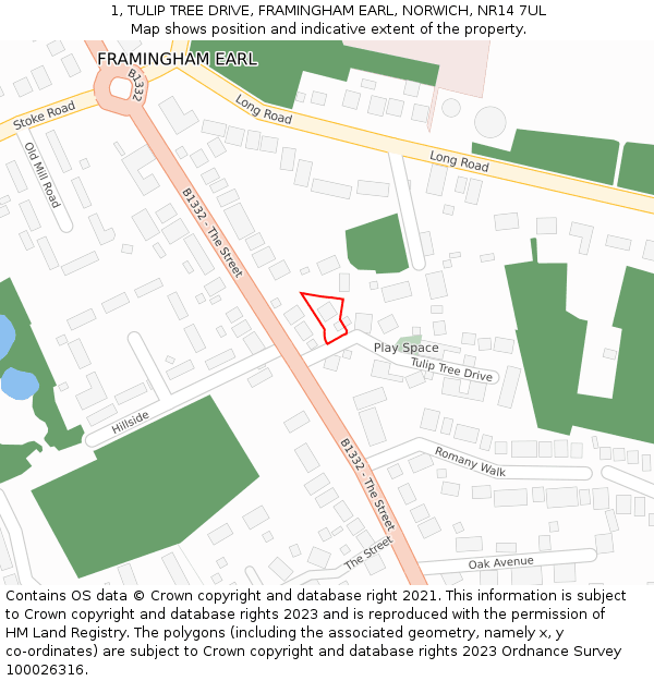 1, TULIP TREE DRIVE, FRAMINGHAM EARL, NORWICH, NR14 7UL: Location map and indicative extent of plot