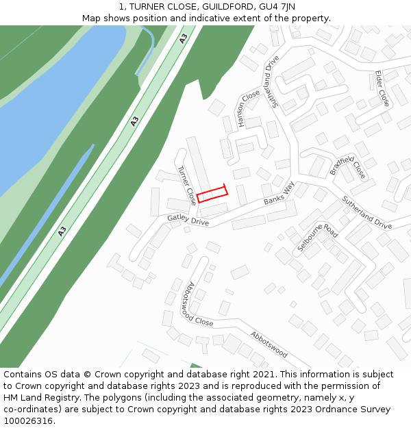 1, TURNER CLOSE, GUILDFORD, GU4 7JN: Location map and indicative extent of plot