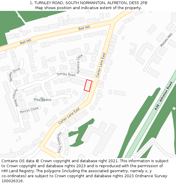 1, TURNLEY ROAD, SOUTH NORMANTON, ALFRETON, DE55 2FB: Location map and indicative extent of plot