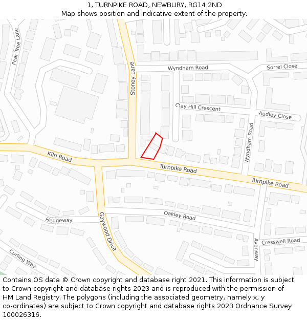 1, TURNPIKE ROAD, NEWBURY, RG14 2ND: Location map and indicative extent of plot