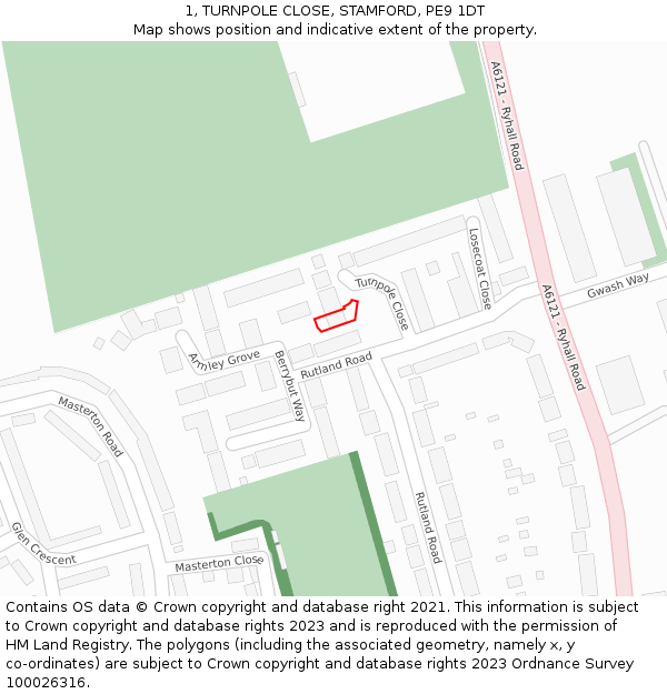 1, TURNPOLE CLOSE, STAMFORD, PE9 1DT: Location map and indicative extent of plot