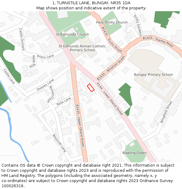 1, TURNSTILE LANE, BUNGAY, NR35 1DA: Location map and indicative extent of plot