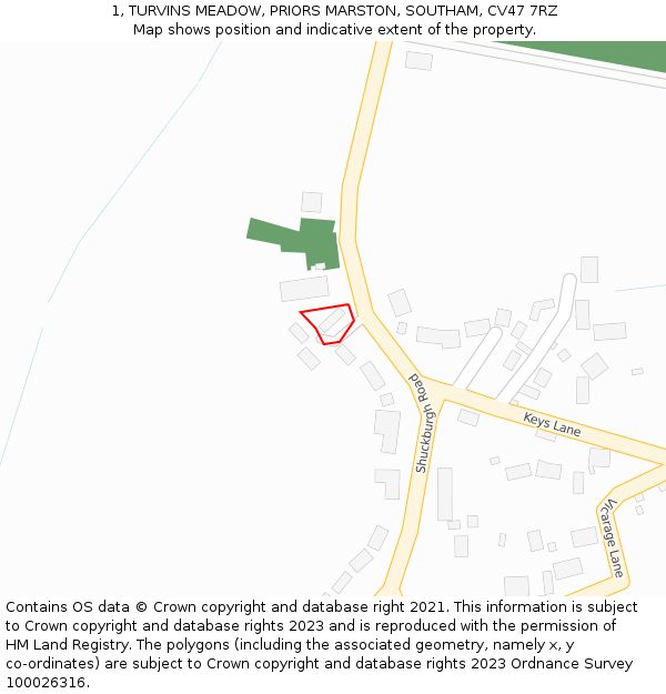 1, TURVINS MEADOW, PRIORS MARSTON, SOUTHAM, CV47 7RZ: Location map and indicative extent of plot