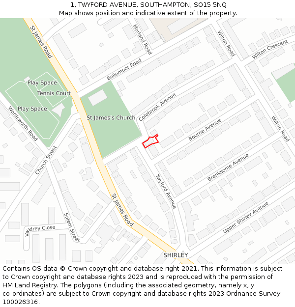 1, TWYFORD AVENUE, SOUTHAMPTON, SO15 5NQ: Location map and indicative extent of plot