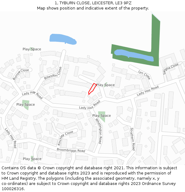 1, TYBURN CLOSE, LEICESTER, LE3 9PZ: Location map and indicative extent of plot