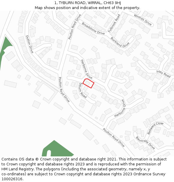 1, TYBURN ROAD, WIRRAL, CH63 9HJ: Location map and indicative extent of plot