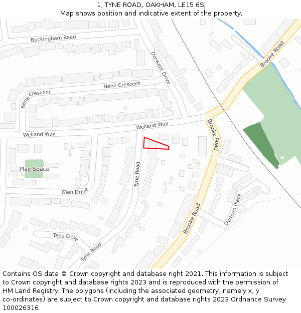 1, TYNE ROAD, OAKHAM, LE15 6SJ: Location map and indicative extent of plot