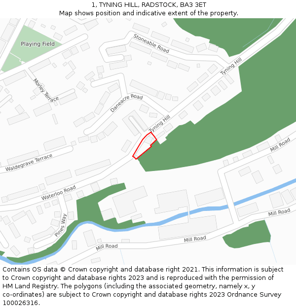 1, TYNING HILL, RADSTOCK, BA3 3ET: Location map and indicative extent of plot