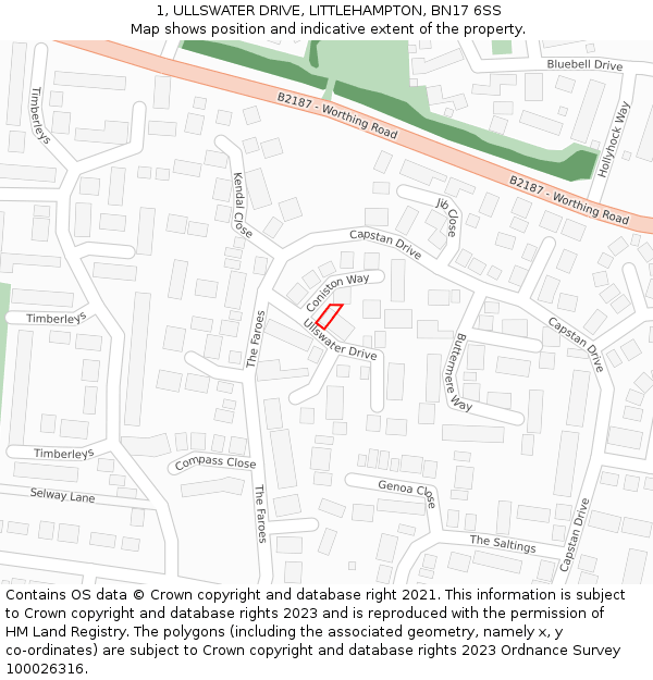 1, ULLSWATER DRIVE, LITTLEHAMPTON, BN17 6SS: Location map and indicative extent of plot