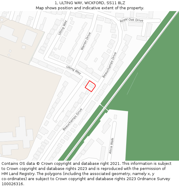 1, ULTING WAY, WICKFORD, SS11 8LZ: Location map and indicative extent of plot