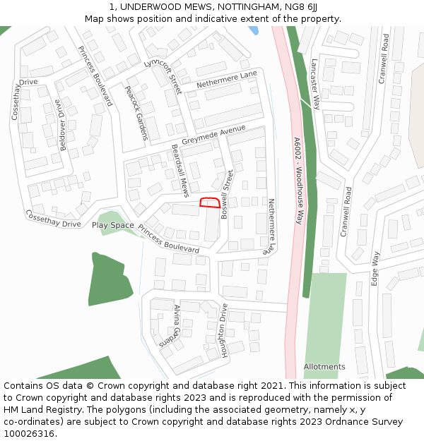 1, UNDERWOOD MEWS, NOTTINGHAM, NG8 6JJ: Location map and indicative extent of plot