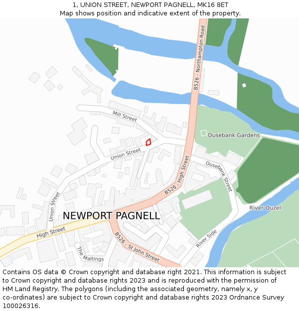 1, UNION STREET, NEWPORT PAGNELL, MK16 8ET: Location map and indicative extent of plot