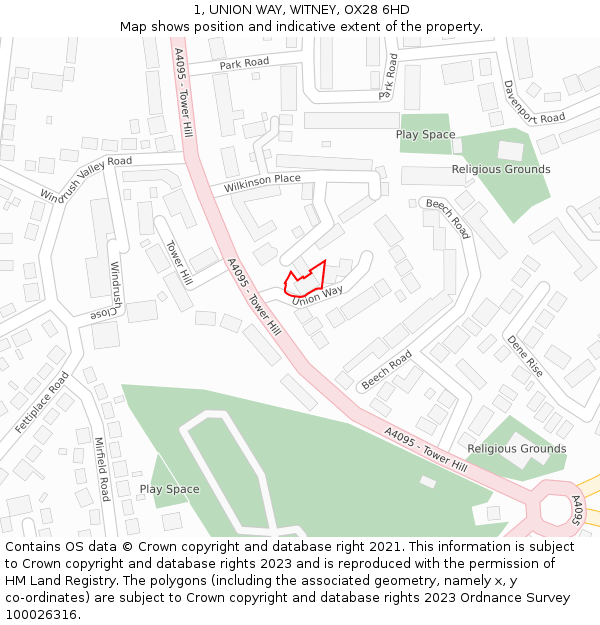 1, UNION WAY, WITNEY, OX28 6HD: Location map and indicative extent of plot