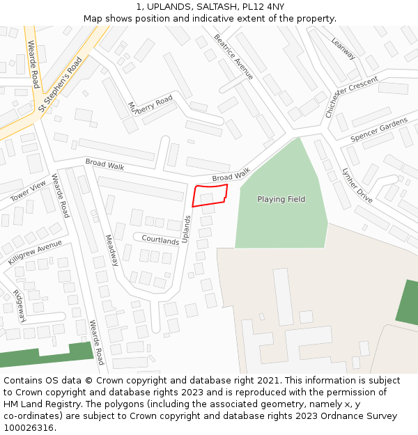 1, UPLANDS, SALTASH, PL12 4NY: Location map and indicative extent of plot