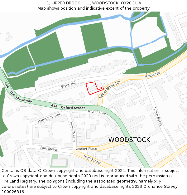1, UPPER BROOK HILL, WOODSTOCK, OX20 1UA: Location map and indicative extent of plot