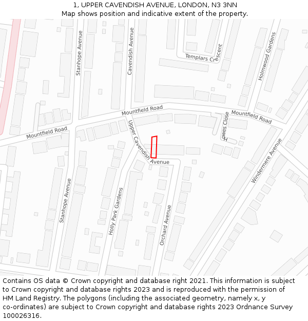 1, UPPER CAVENDISH AVENUE, LONDON, N3 3NN: Location map and indicative extent of plot