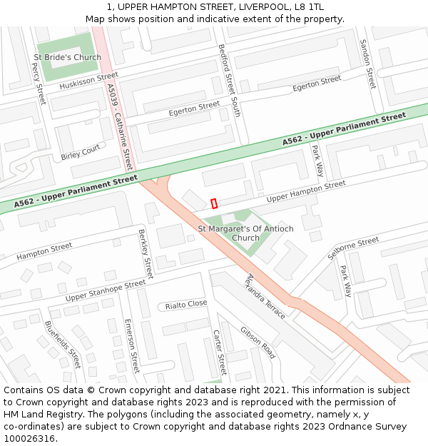 1, UPPER HAMPTON STREET, LIVERPOOL, L8 1TL: Location map and indicative extent of plot