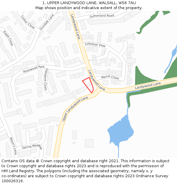 1, UPPER LANDYWOOD LANE, WALSALL, WS6 7AU: Location map and indicative extent of plot