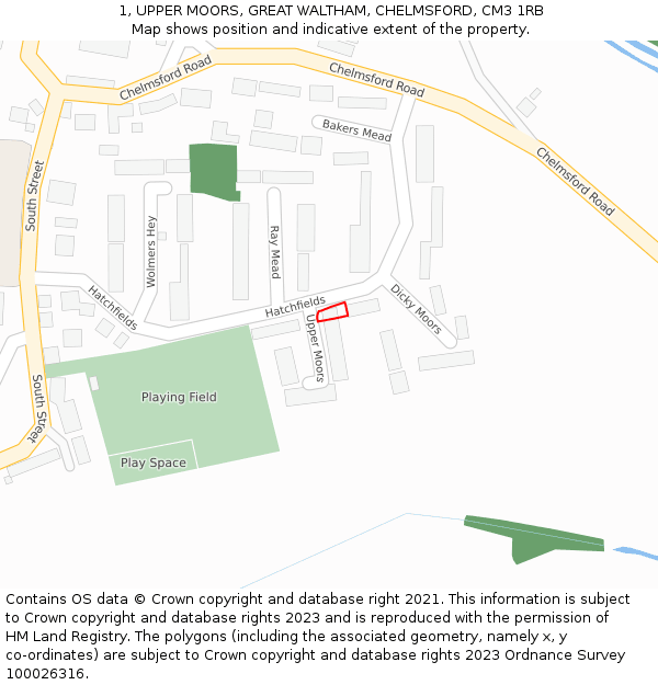 1, UPPER MOORS, GREAT WALTHAM, CHELMSFORD, CM3 1RB: Location map and indicative extent of plot