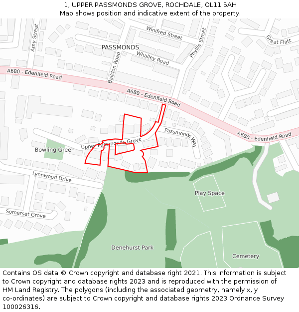 1, UPPER PASSMONDS GROVE, ROCHDALE, OL11 5AH: Location map and indicative extent of plot