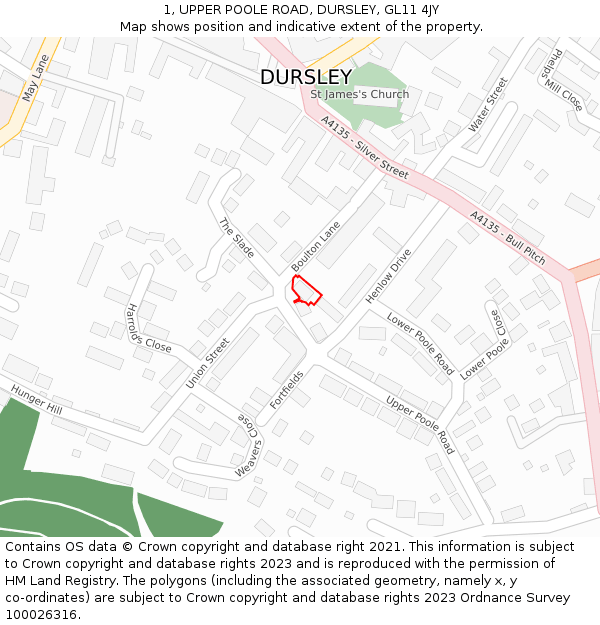 1, UPPER POOLE ROAD, DURSLEY, GL11 4JY: Location map and indicative extent of plot