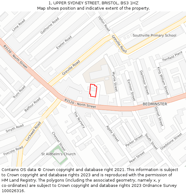 1, UPPER SYDNEY STREET, BRISTOL, BS3 1HZ: Location map and indicative extent of plot