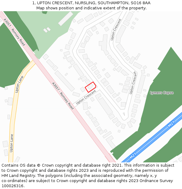 1, UPTON CRESCENT, NURSLING, SOUTHAMPTON, SO16 8AA: Location map and indicative extent of plot
