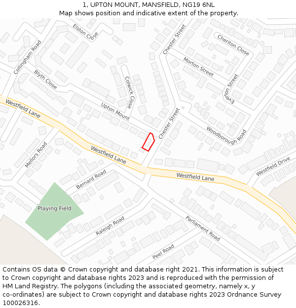 1, UPTON MOUNT, MANSFIELD, NG19 6NL: Location map and indicative extent of plot