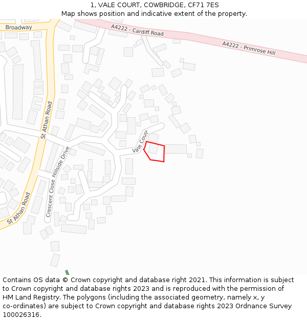 1, VALE COURT, COWBRIDGE, CF71 7ES: Location map and indicative extent of plot