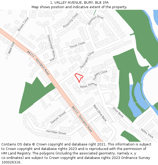 1, VALLEY AVENUE, BURY, BL8 1FA: Location map and indicative extent of plot