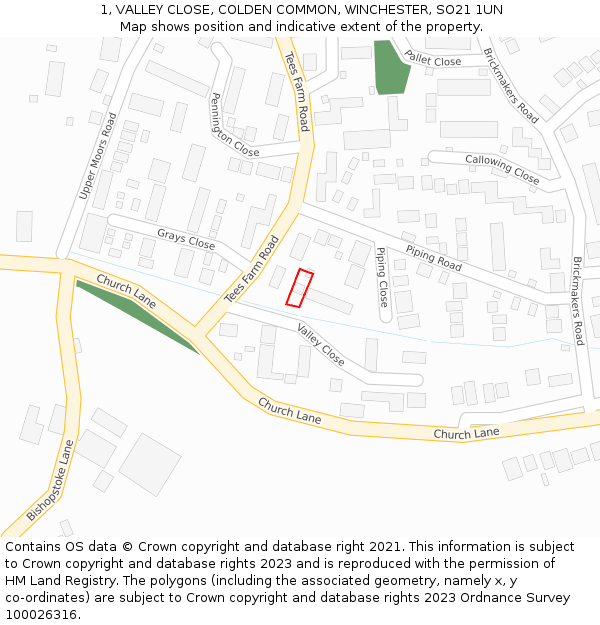 1, VALLEY CLOSE, COLDEN COMMON, WINCHESTER, SO21 1UN: Location map and indicative extent of plot