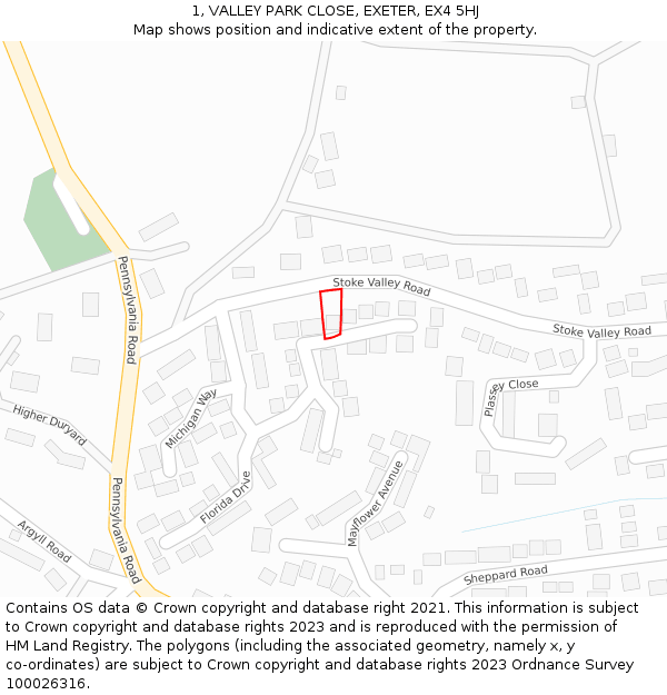 1, VALLEY PARK CLOSE, EXETER, EX4 5HJ: Location map and indicative extent of plot