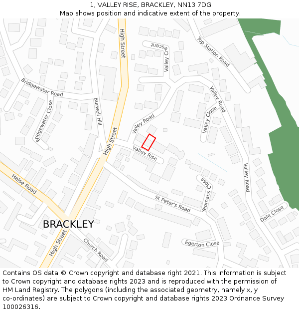 1, VALLEY RISE, BRACKLEY, NN13 7DG: Location map and indicative extent of plot