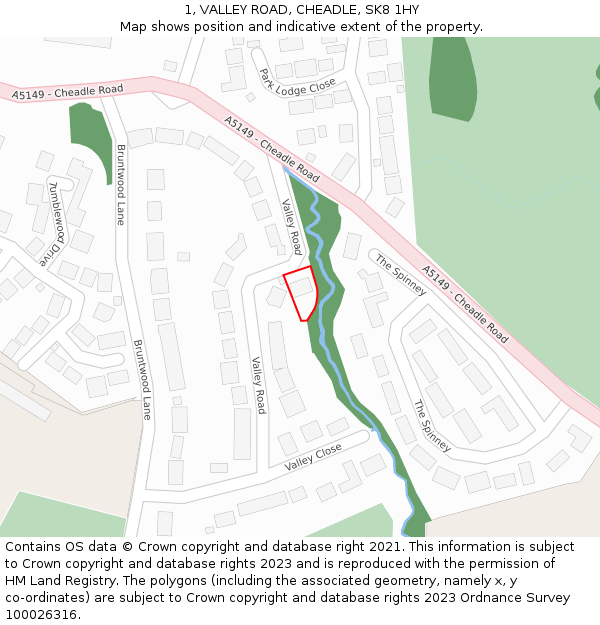1, VALLEY ROAD, CHEADLE, SK8 1HY: Location map and indicative extent of plot