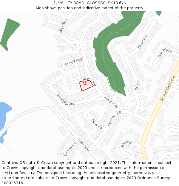 1, VALLEY ROAD, GLOSSOP, SK13 6YN: Location map and indicative extent of plot