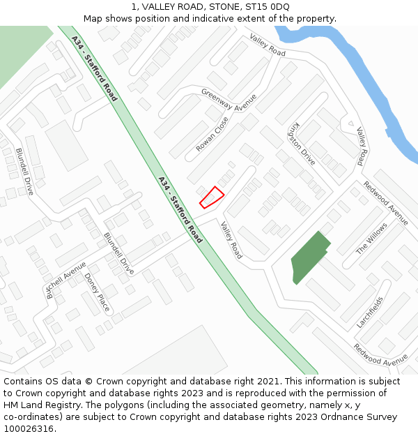 1, VALLEY ROAD, STONE, ST15 0DQ: Location map and indicative extent of plot