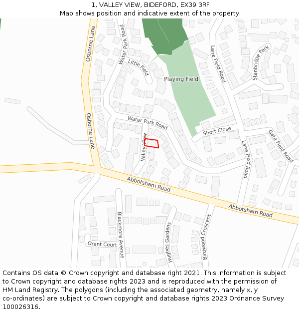 1, VALLEY VIEW, BIDEFORD, EX39 3RF: Location map and indicative extent of plot