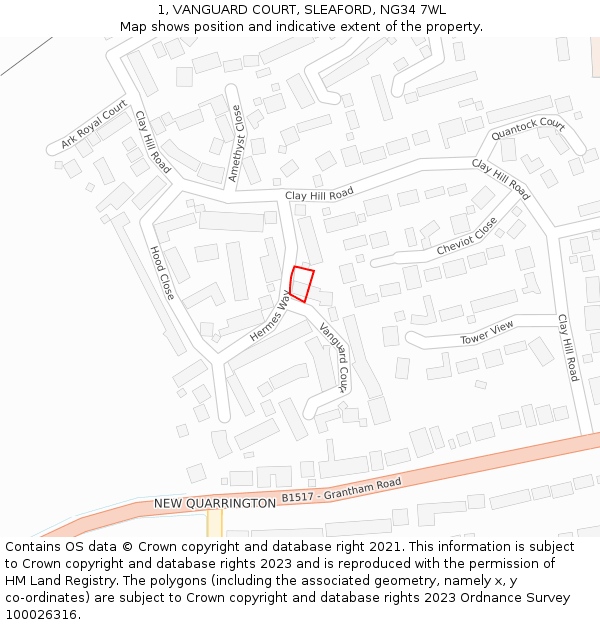 1, VANGUARD COURT, SLEAFORD, NG34 7WL: Location map and indicative extent of plot