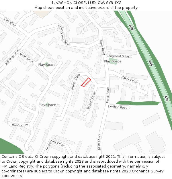 1, VASHON CLOSE, LUDLOW, SY8 1XG: Location map and indicative extent of plot