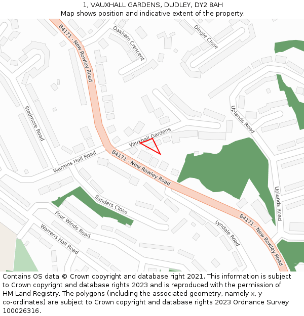 1, VAUXHALL GARDENS, DUDLEY, DY2 8AH: Location map and indicative extent of plot