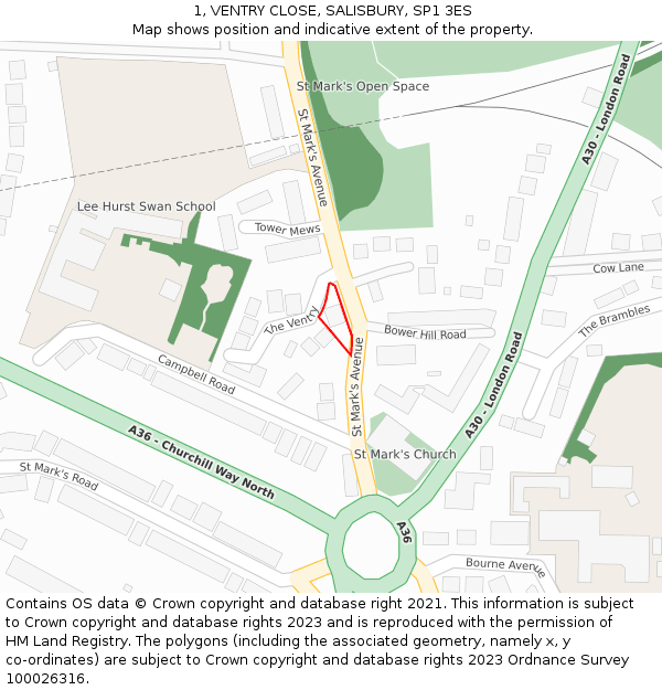 1, VENTRY CLOSE, SALISBURY, SP1 3ES: Location map and indicative extent of plot