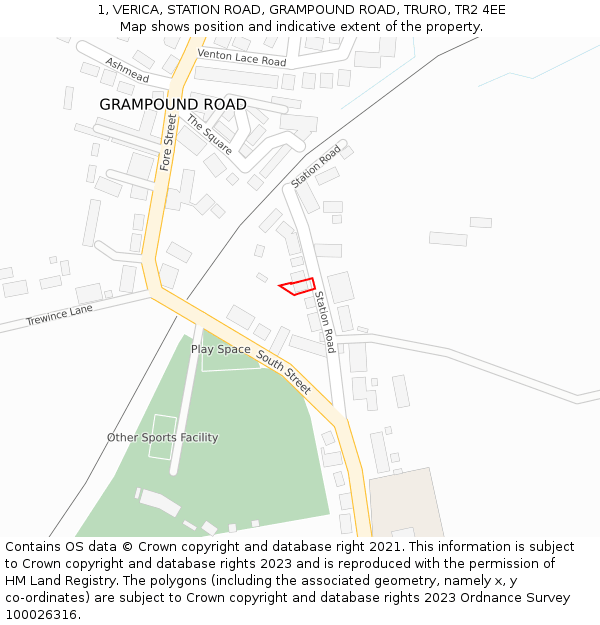 1, VERICA, STATION ROAD, GRAMPOUND ROAD, TRURO, TR2 4EE: Location map and indicative extent of plot